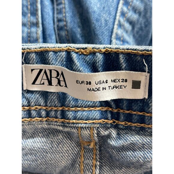 Zara Women's Blue High Waisted Raw Hem Skinny Straight Leg Denim Jeans Pants 6 - Picture 4 of 5